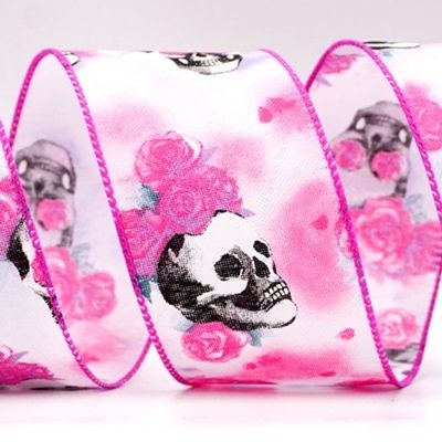 Halloween Skull and Rose Wired Ribbon_KF8226
