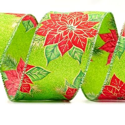 Beautiful Poinsettia Design Wired Ribbon_KF8297.KF8298