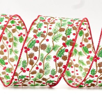 Лента с шишками и ягодами и проволокой_KF8302.KF8303