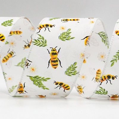 Ruudullinen kukka ja mehiläinen johdotettu nauha_KF8485.KF8486