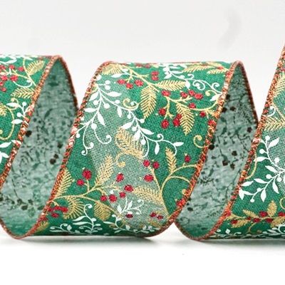 شريط سلكي مزخرف بأوراق وتوت عيد الميلاد_KF8596.KF8597