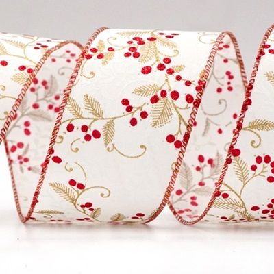 شريط سلكي مزخرف بأوراق وتوت عيد الميلاد_KF8597