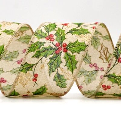 Csillogó Téli Magyal és Bogyók Drót Szalag_KF8631