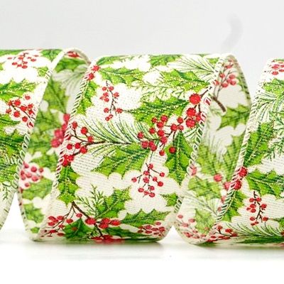 Csillogó Téli Magyal és Bogyók Drót Szalag_KF8632.KF8633