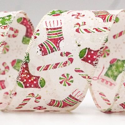 Χριστουγεννιάτικη κάλτσα, Δώρα &amp; Σχέδιο καραμέλας με κορδέλα με σύρμα_KF8648.KF8649.KF8650.KF8651.KF8652.KF8653