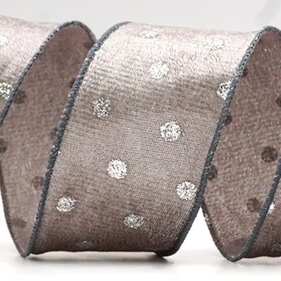 Wstążka z drutu aksamitna w kropki z brokatem_KF8739