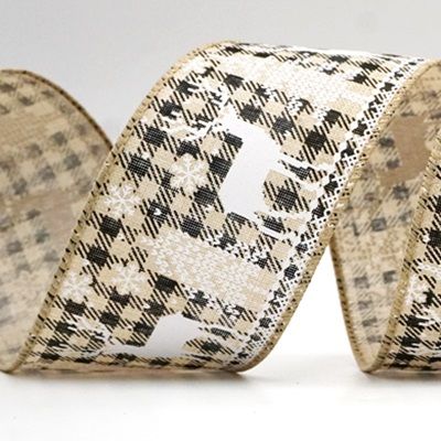 Тартанський різдвяний оленячий дизайн дріт стрічка_KF8832.KF8833