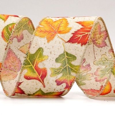 Glittery Autumn Leaves Wired Ribbon_KF8912