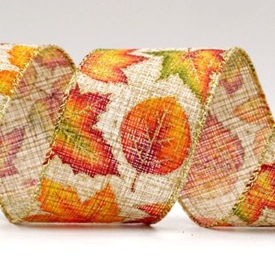 Glittery Autumn Leaves Wired Ribbon_KF8913
