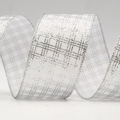 Glitter Windowpane Check Wired Ribbon_KF8996