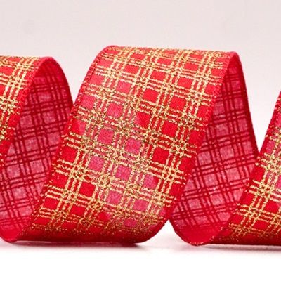 Glitter Windowpane Check Wired Ribbon_KF8997