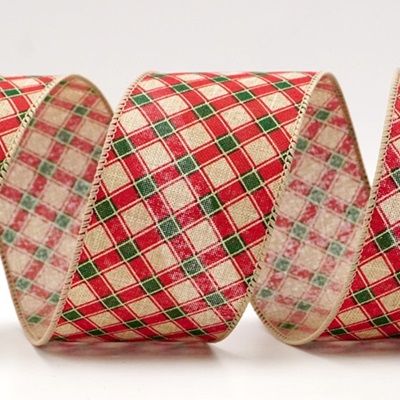Christmas Diamond Lattice Design Wired Ribbon_KF9000