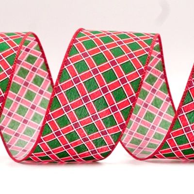 Christmas Diamond Lattice Design Wired Ribbon_KF9001