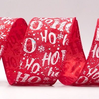 Wstążka z festiwalowym wzorem HO HO HO_KF9021.KF9022.KF9023.KF9024.KF9025.KF9026