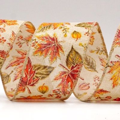 Ruban en fil de fer feuilles d'automne dorées_KF9056