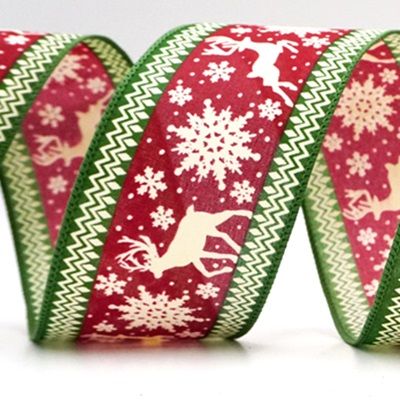 रेनडियर और स्नोफ्लेक पैटर्न वायर्ड रिबन_KF9105.KF9106.KF9107.KF9108