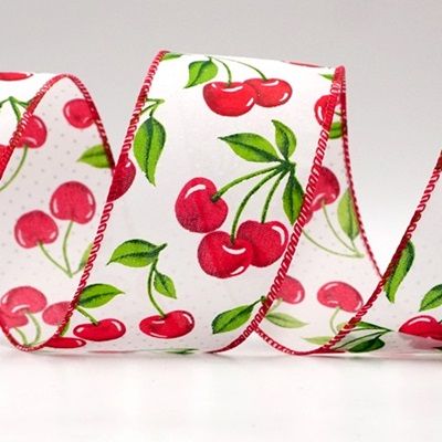 Cherry and White Dot Wired Ribbon_KF9267