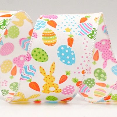 Cinta de Alambre con Conejo de Pascua Colorido, Zanahoria y Huevos_KF9333