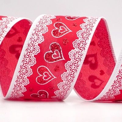 Ruban en fil câblé de cœurs romantiques et de dentelle_KF9377