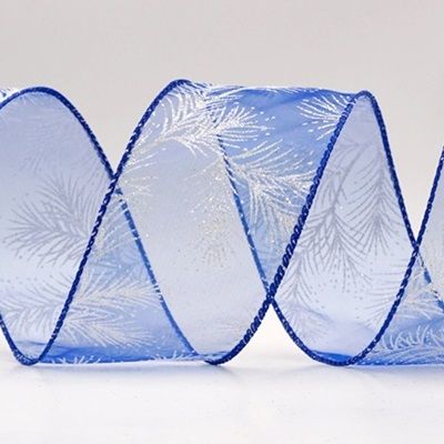 Glitter Pine Leaves Sheer Wired Ribbon_KF9407