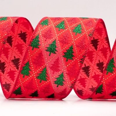 Festive Pine Tree Diamond Wired Ribbon_KF9408.KF9409