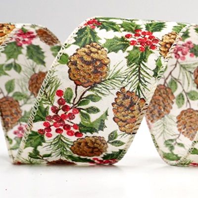 Nastro in Rame Rustico con Pigne &amp; Bacche Rosse_KF9439