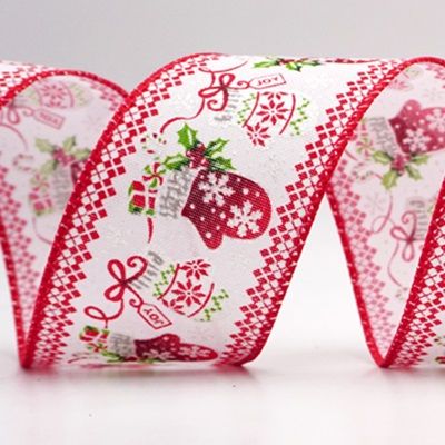 Scandinavian Christmas Mittens Wired Ribbon_KF9472