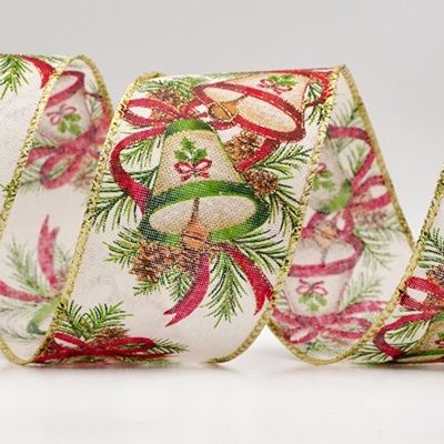 क्रिसमस बेल और पाइनकोन वायर्ड रिबन_KF9524.KF9525