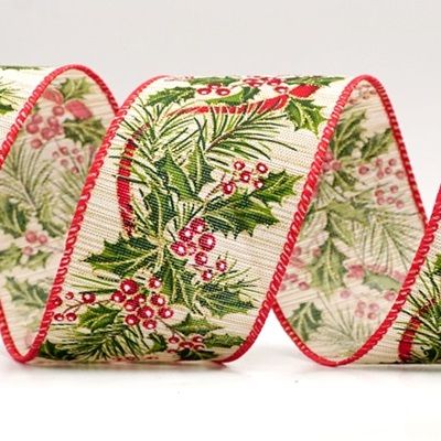 हॉलिडे बेरीज़ और हरी पत्तियाँ वायर्ड रिबन_KF9526.KF9527