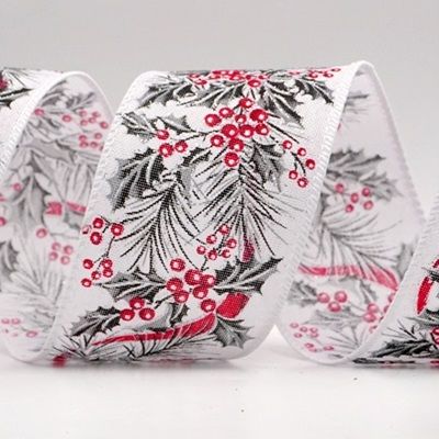 हॉलिडे बेरीज़ और हरी पत्तियाँ वायर्ड रिबन_KF9528.KF9529