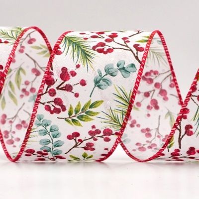 हॉलिडे बेरीज़ और हरी पत्तियाँ वायर्ड रिबन_KF9530.KF9531