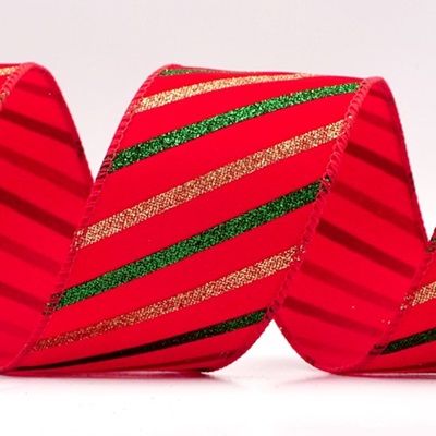 Cinta de Alambre de Rayas Diagonales de Navidad_KF9549