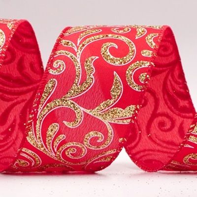 Glittery Scroll Wired Ribbon_KF9570