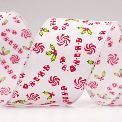 Cinta de alambre navideña con bastones de caramelo y bayas de acebo_KF9575.KF9576.KF9577.KF9578