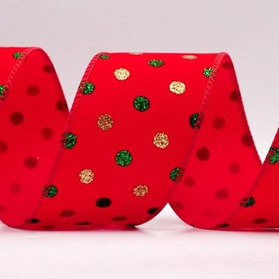 Christmas Glitter Red and Green Assorted Pattern Wired Ribbon_KF9602.KF9603