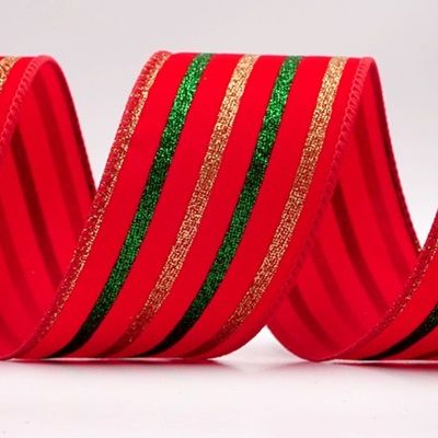 Christmas Glitter Red and Green Assorted Pattern Wired Ribbon_KF9604