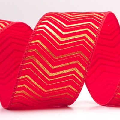 Metallic Chevron Pattern Velvet Wired Ribbon_KF9614 