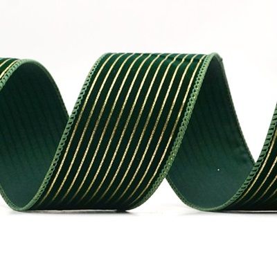 Ruban en fil de fer avec fine rayure dorée en velours_KF9615