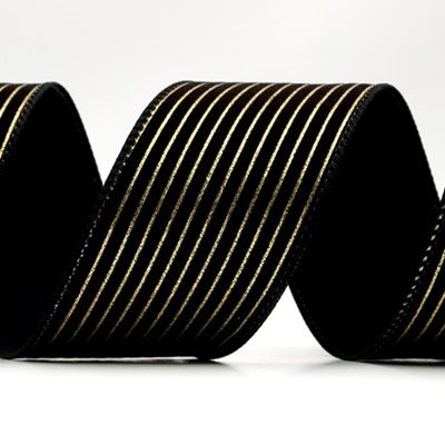 Ruban en fil de fer avec fine rayure dorée en velours_KF9615