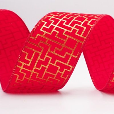 Geometric Maze Pattern Metallic Wired Ribbon_KF9617 