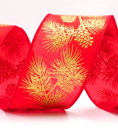 Błyszczące szyszki i liście - świąteczna wstążka druciana_KF9624.KF9625.KF9626