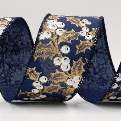 Ruban en fil de fer avec des feuilles de houx et des baies de Noël_KF9627.KF9628