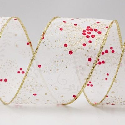 Ruban en fil de fer avec des feuilles de houx et des baies de Noël_KF9630.KF9631