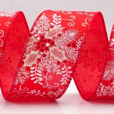 Ruban en fil de fer avec des feuilles de houx et des baies de Noël_KF9632