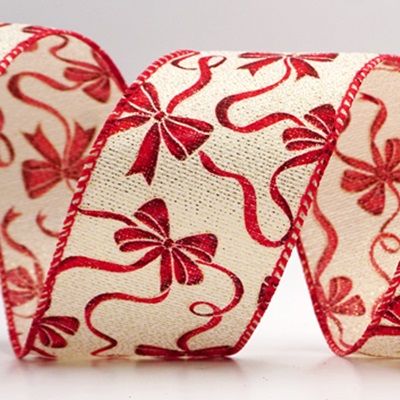 Wstążka druciana z wzorem kokardy świątecznej_KF9668.KF9669.KF9670