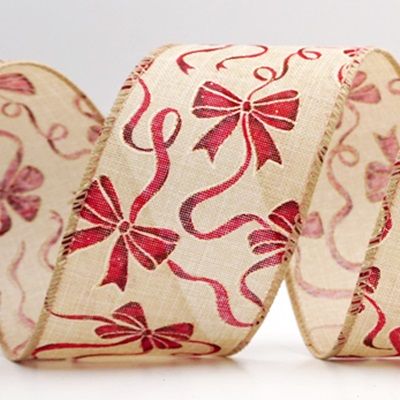 Wstążka druciana z wzorem kokardy świątecznej_KF9668.KF9669.KF9670