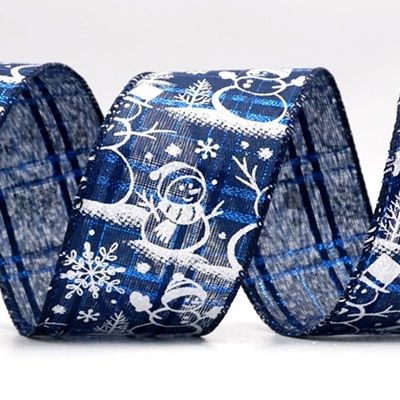 Snowman and Snowflake Shimmer Wired Ribbon_KF9679