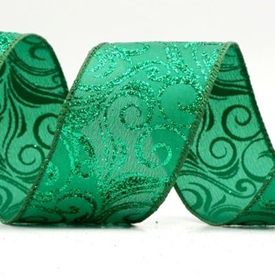 Glitter Filigree Swirl Wired Ribbon_KF9709