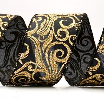 Glitter Filigree Swirl Wired Ribbon_KF9709.KF9710