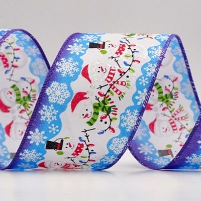 उत्सव स्नोमैन और क्रिसमस लाइट्स वायर्ड रिबन_KF9754